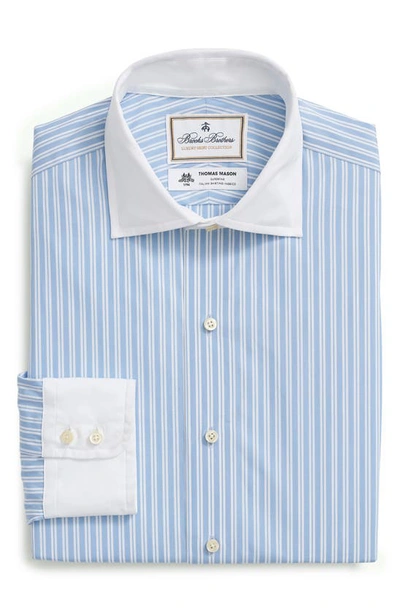 Brooks Brothers X Thomas Mason® Regular Fit Stripe Dress Shirt In Light Blue Double Stripe
