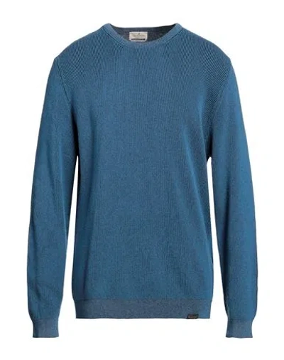 Brooksfield Man Sweater Navy Size 46 Wool, Cotton, Polyamide In Navy Blue