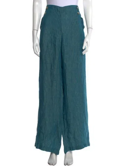 Pre-owned Brora Linen Wide Leg Pants W/ Tags In Blue