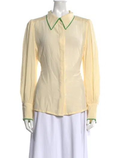 Pre-owned Brora Silk Long Sleeve Blouse In Yellow