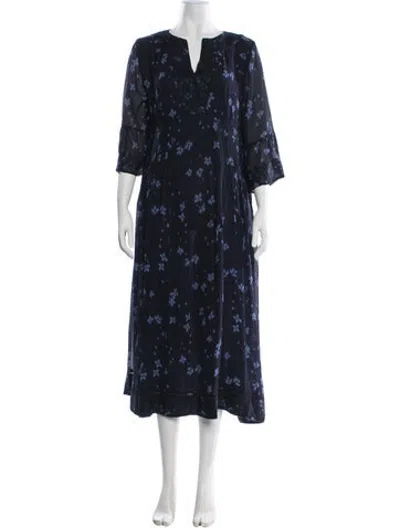 Pre-owned Brora Silk Midi Length Dress In Blue