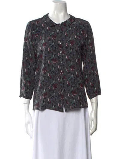 Pre-owned Brora Silk Printed Top In Blue