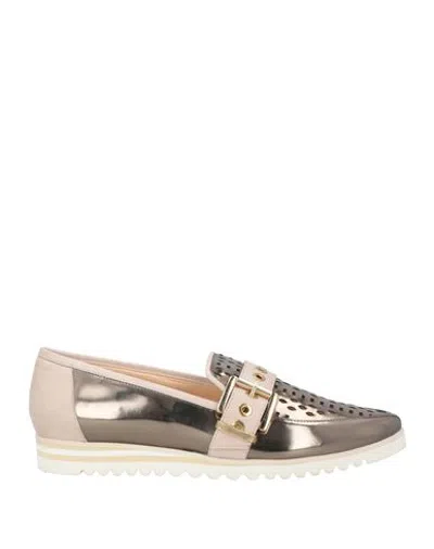 Bruglia Woman Loafers Gunmetal Size 8 Leather In Gold