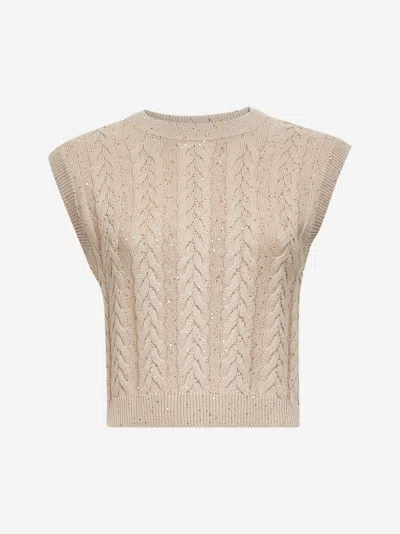 Brunello Cucinelli Beige Dazzling Double Cable Knit Vest