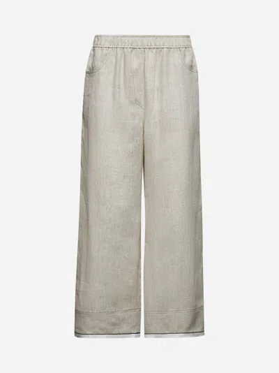 Brunello Cucinelli Beige Linen Monili Culotte Trousers