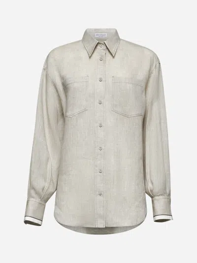 Brunello Cucinelli Beige Linen Monili Shirt