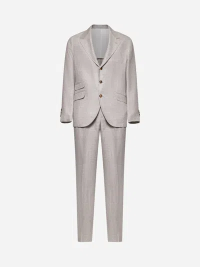Brunello Cucinelli Beige Linen, Wool And Silk Diagonal Suit