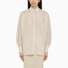 Brunello Cucinelli Women's Cotton And Silk Sparkling Stripe Poplin Shirt In White