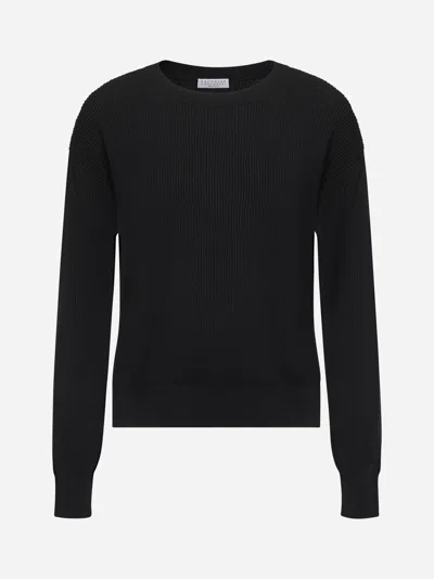 Brunello Cucinelli Black Cotton Monili Sweater