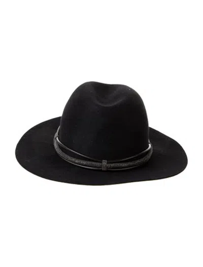 Pre-owned Brunello Cucinelli Black Cotton With Leather Trim Fedora Hat