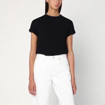 Brunello Cucinelli Black Crew-neck T-shirt With Pendant