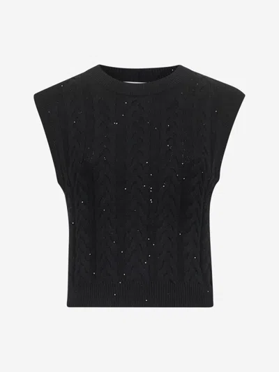 Brunello Cucinelli Black Dazzling Double Cable Knit Vest