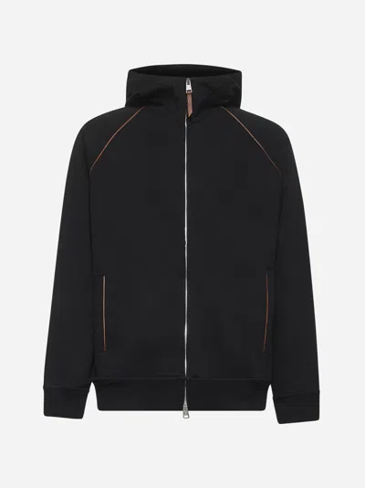 Brunello Cucinelli Black Techno Cotton Zip-up Hoodie