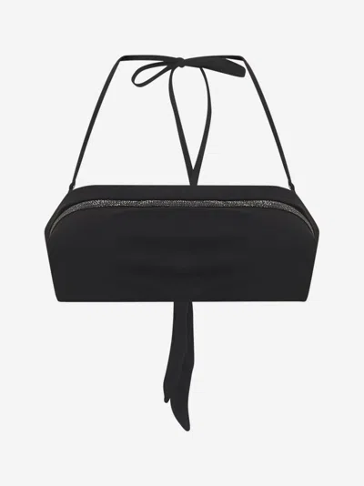 Brunello Cucinelli Black Techno Jersey Monili Bikini Bandeau Top