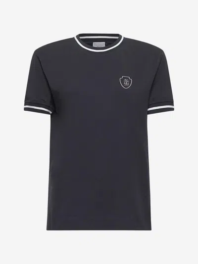 Brunello Cucinelli Blue Cotton Logo T-shirt