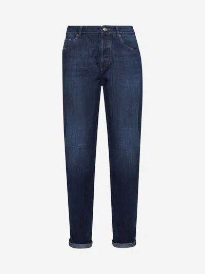 Brunello Cucinelli Blue Denim Traditional Fit Jeans In Dark Blue