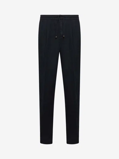 Brunello Cucinelli Blue Linen Leisure Fit Trousers