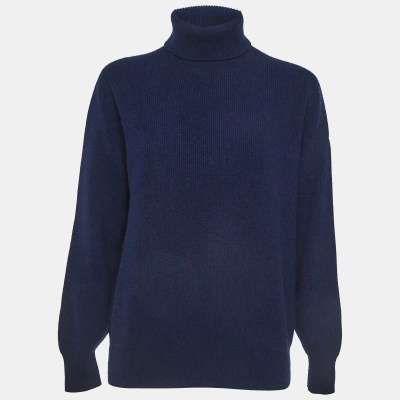 Pre-owned Brunello Cucinelli Blue Rib Knit Turtle Neck Sweater L