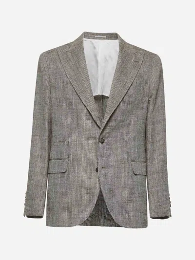 Brunello Cucinelli Brown Chevron Deconstructed Blazer
