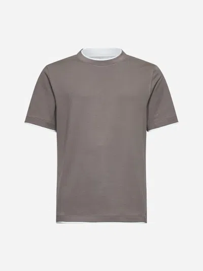 Brunello Cucinelli Brown Cotton Faux Layering T-shirt
