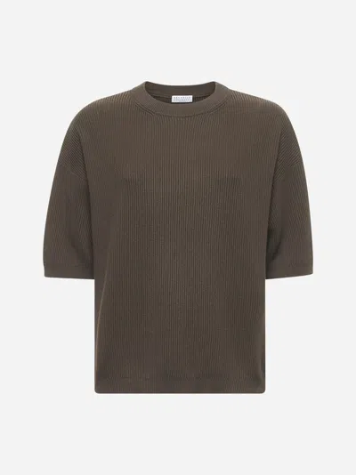 Brunello Cucinelli Brown Cotton Monili Sweater