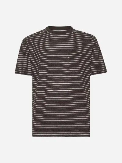 Brunello Cucinelli Brown Striped Jersey Crewneck T-shirt