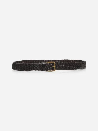 Brunello Cucinelli Brown Woven Calf Leather Belt