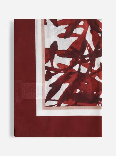 Brunello Cucinelli Burgundy Cotton Herbarium Print Scarf In Panama/bordeaux