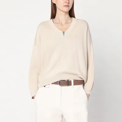 Brunello Cucinelli Butter-coloured Cotton Sweater In White