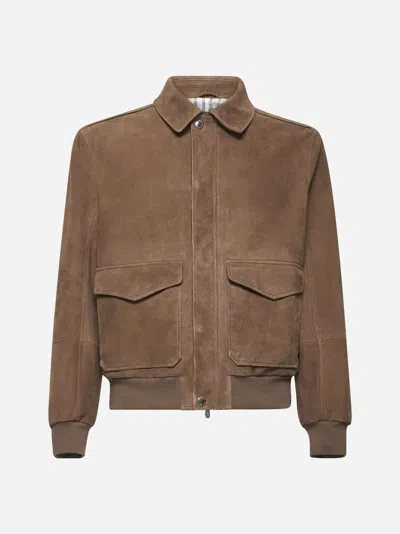 Brunello Cucinelli Camel Country Suede Aviator Jacket
