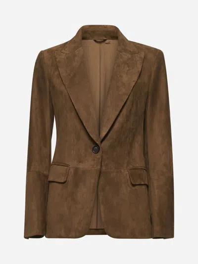 Brunello Cucinelli Camel Suede Monili Jacket