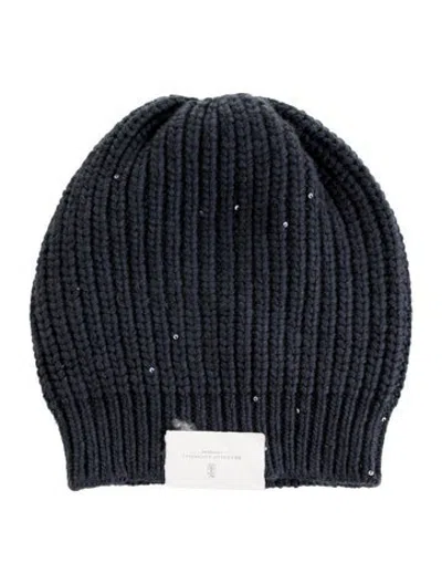 Pre-owned Brunello Cucinelli Cashmere Sequin Beanie W/tags In Blue