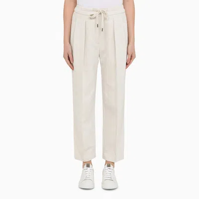 Brunello Cucinelli Chalk-white Linen-blend Trousers