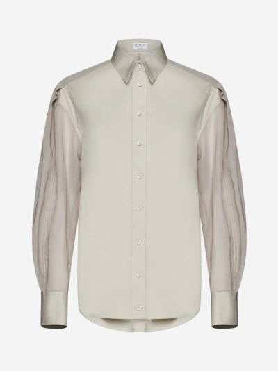 Brunello Cucinelli Cotton-blend And Tulle Shirt In Stony Ground