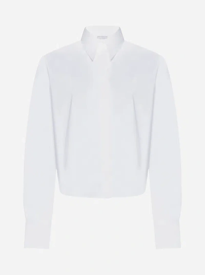 Brunello Cucinelli Cotton-blend Cropped Shirt In White