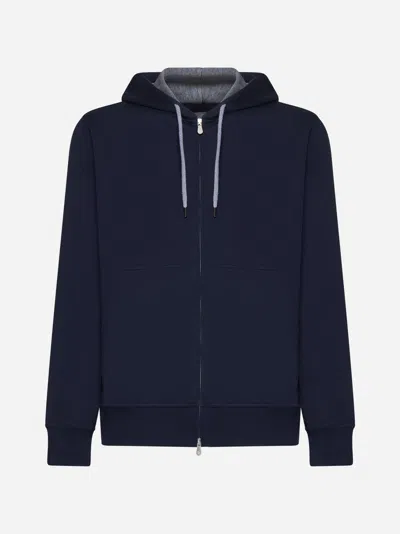 Brunello Cucinelli Cotton-blend Jersey Zip-up Hoodie In Cobalt Blue