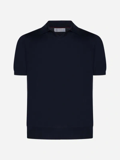 Brunello Cucinelli Cotton Polo Shirt In Navy