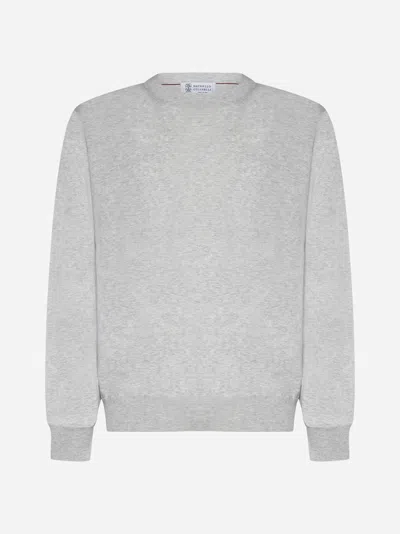 Brunello Cucinelli Cotton Sweater In Mist Grey