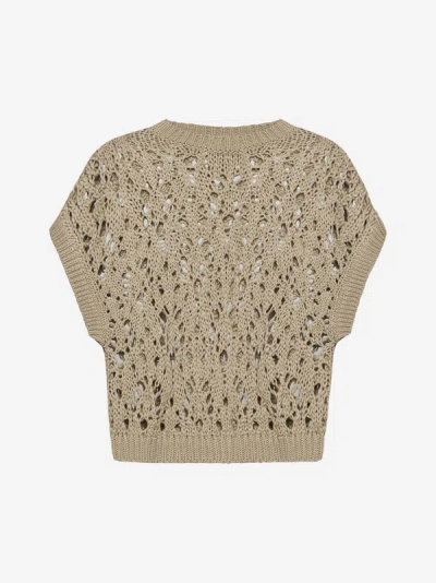 Brunello Cucinelli Crochet Cotton Sweater In Light Camel