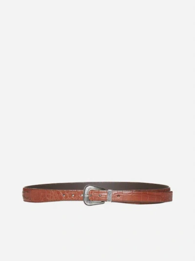 Brunello Cucinelli Crocodile-effect Leather Belt In Brown