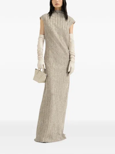 Brunello Cucinelli Dazzling Chevron Embroidery Dress In Sparkling Mohair And Wool In Neutral