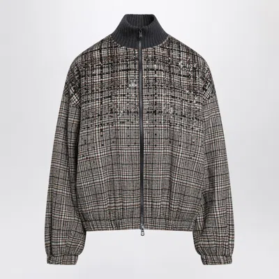 Brunello Cucinelli Dazzling Dégradé Beige Bomber Jacket In Alpaca And Wool In Multicolor