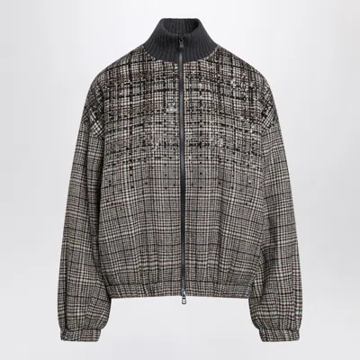 Brunello Cucinelli Dazzling Dégradé Mini Embroidered Bomber Jacket In Alpaca & Wool In Multicolor