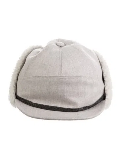 Pre-owned Brunello Cucinelli Embellished Virgin Wool Cap  W/tags In Grey
