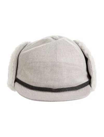 Pre-owned Brunello Cucinelli Embellished Wool Cap W/tags In Grey