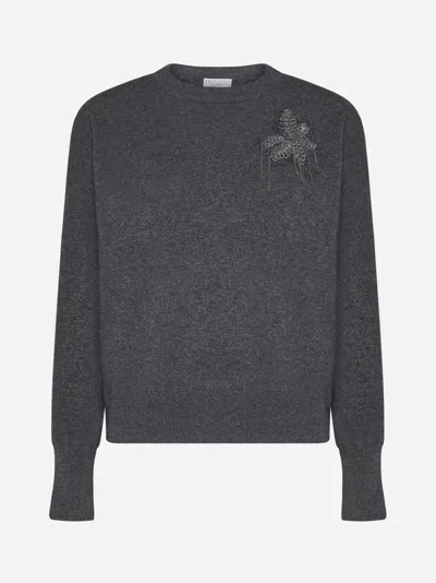 Brunello Cucinelli Embroidery Cashmere Sweater In Black
