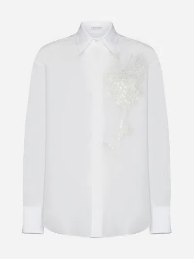 Brunello Cucinelli Embroidery Cotton Shirt In Optic White