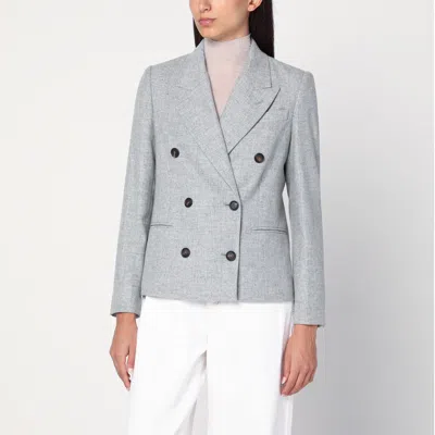 Brunello Cucinelli Linen-blend Double-breasted Blazer In Blue