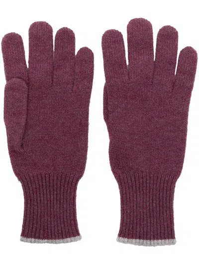 Brunello Cucinelli Intarsia-knit Cashmere Gloves In Purple