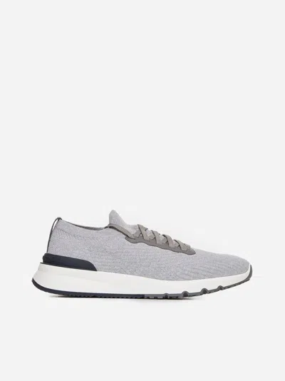 Brunello Cucinelli Knit Sneakers In Light Grey